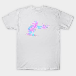 Girl Baseball Catcher Watercolor Aqua Pink Softball Player T-Shirt